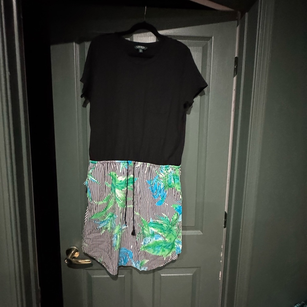 Lauren Ralph Lauren Black Top with Green Floral Midi Dress